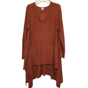 Sz 2X CUPIO Burnt Orange Fine Knit Blocked Swing Hi-lo Long Sleeve Sweater